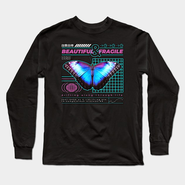 Vaporwave Aesthetic Fragile Beautiful Butterfly Long Sleeve T-Shirt by az_Designs